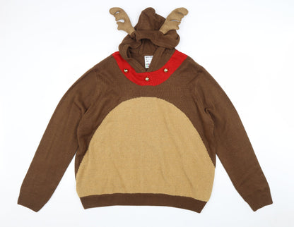 Cedar Wood State Mens Brown Roll Neck Acrylic Pullover Jumper Size 2XL Long Sleeve - Reindeer