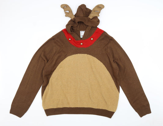 Cedar Wood State Mens Brown Roll Neck Acrylic Pullover Jumper Size 2XL Long Sleeve - Reindeer