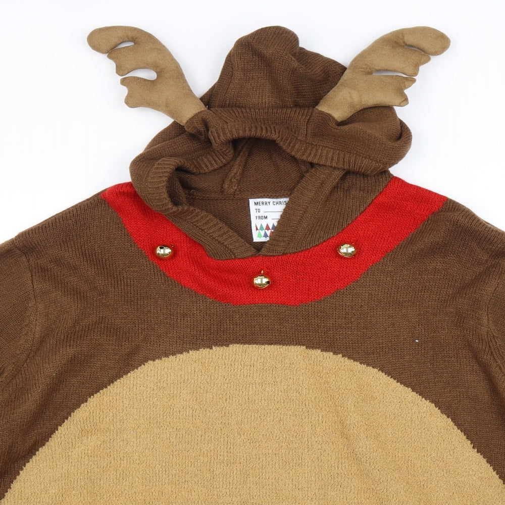 Cedar Wood State Mens Brown Roll Neck Acrylic Pullover Jumper Size 2XL Long Sleeve - Reindeer