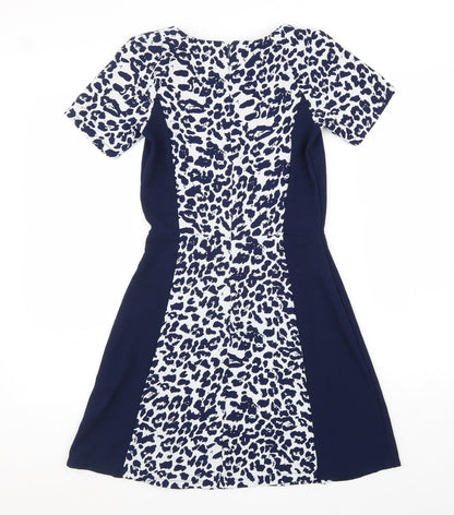 Atmosphere Womens Blue Animal Print Polyester A-Line Size 6 Round Neck Zip - Leopard print