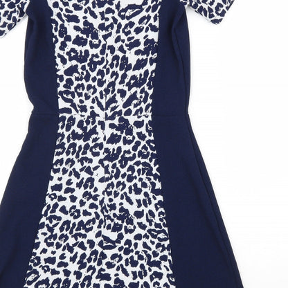 Atmosphere Womens Blue Animal Print Polyester A-Line Size 6 Round Neck Zip - Leopard print