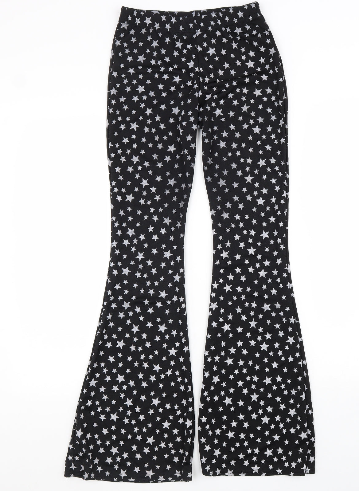 Nasty Gal Womens Black Geometric Polyester Trousers Size 6 L24 in Regular - Star Print