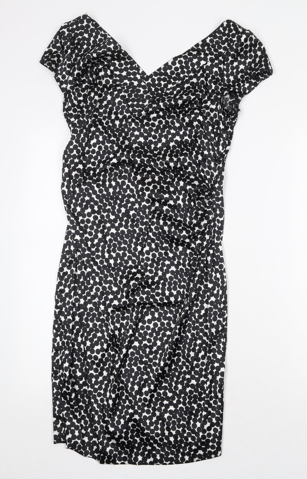 NW Collections Womens Black Geometric Polyester Pencil Dress Size 6 V-Neck Pullover