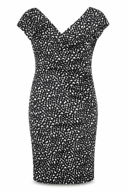 NW Collections Womens Black Geometric Polyester Pencil Dress Size 6 V-Neck Pullover