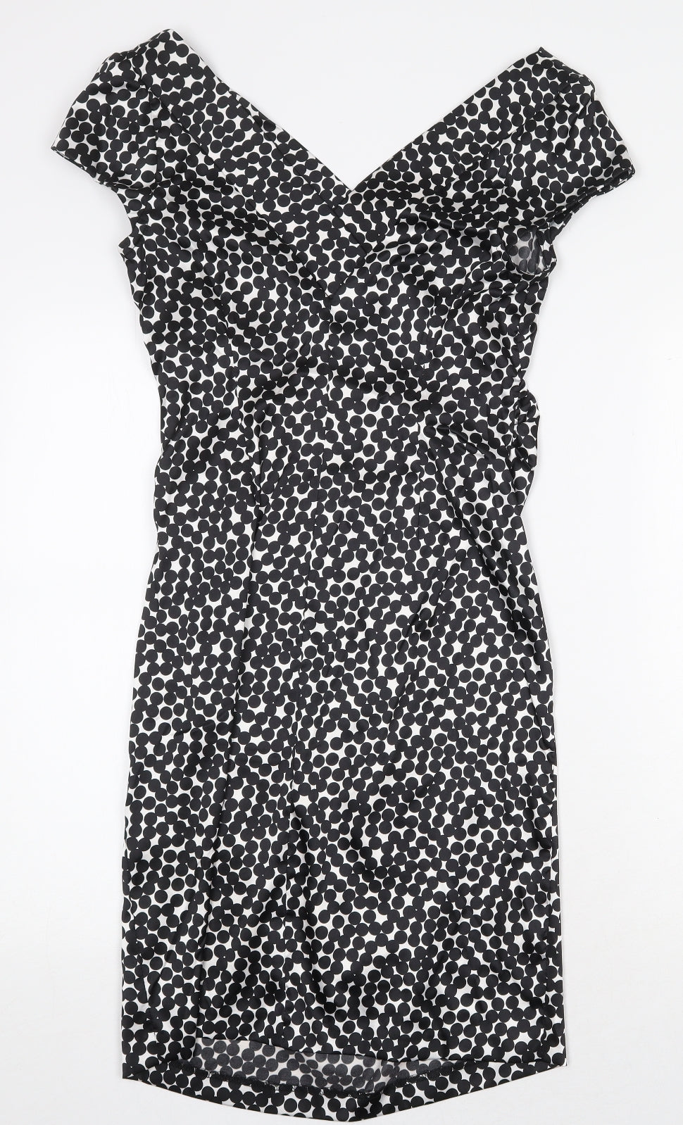 NW Collections Womens Black Geometric Polyester Pencil Dress Size 6 V-Neck Pullover