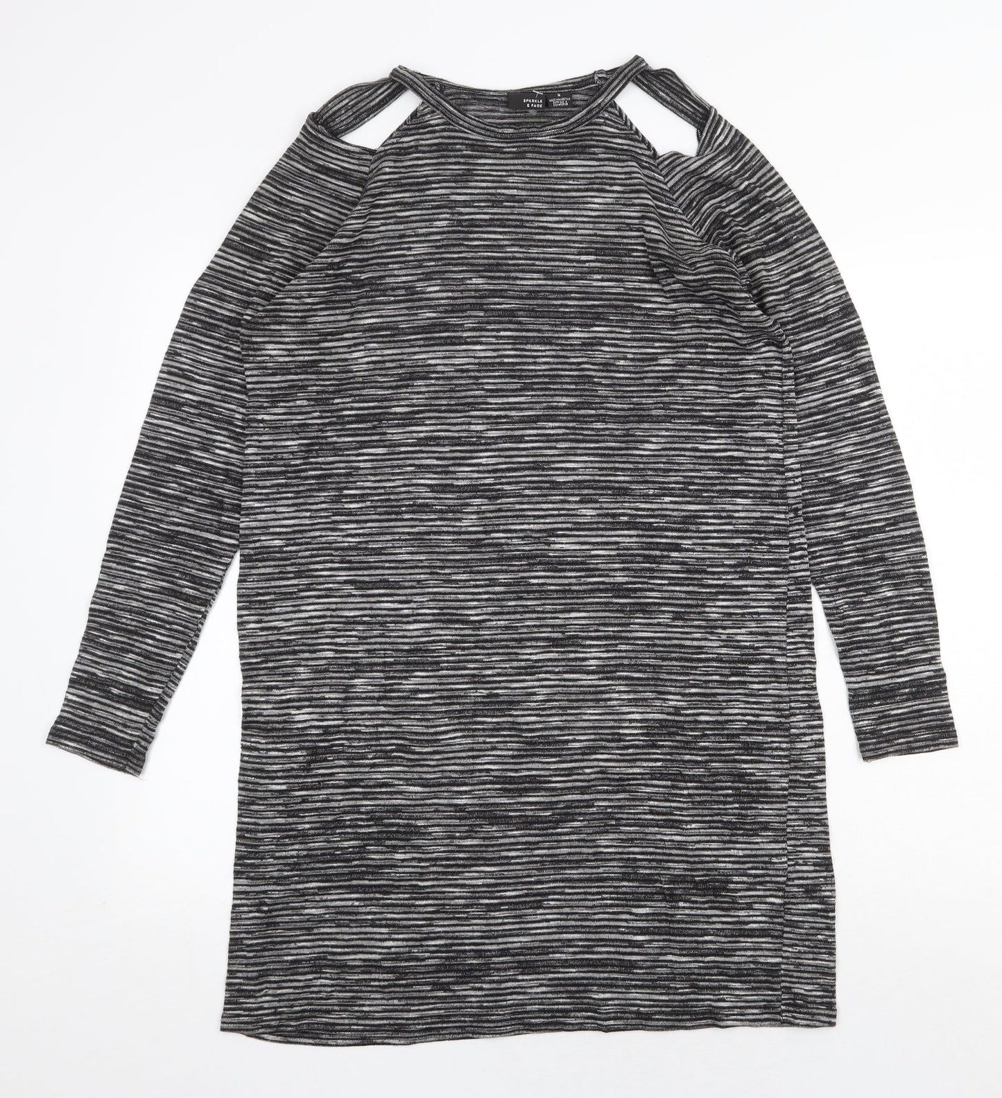 Sparkle & Fade Womens Grey Striped Polyester Shift Size S Scoop Neck Pullover - Cut Out Shoulder