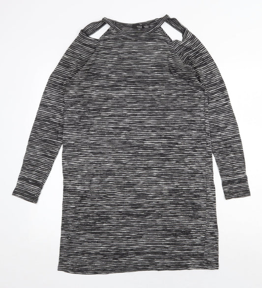 Sparkle & Fade Womens Grey Striped Polyester Shift Size S Scoop Neck Pullover - Cut Out Shoulder