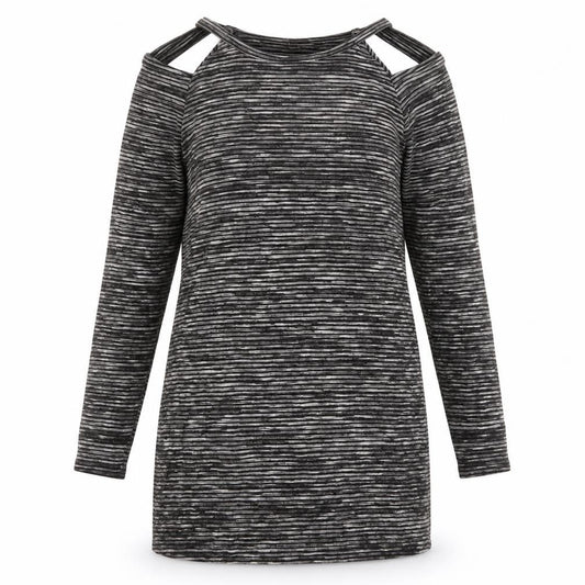 Sparkle & Fade Womens Grey Striped Polyester Shift Size S Scoop Neck Pullover - Cut Out Shoulder