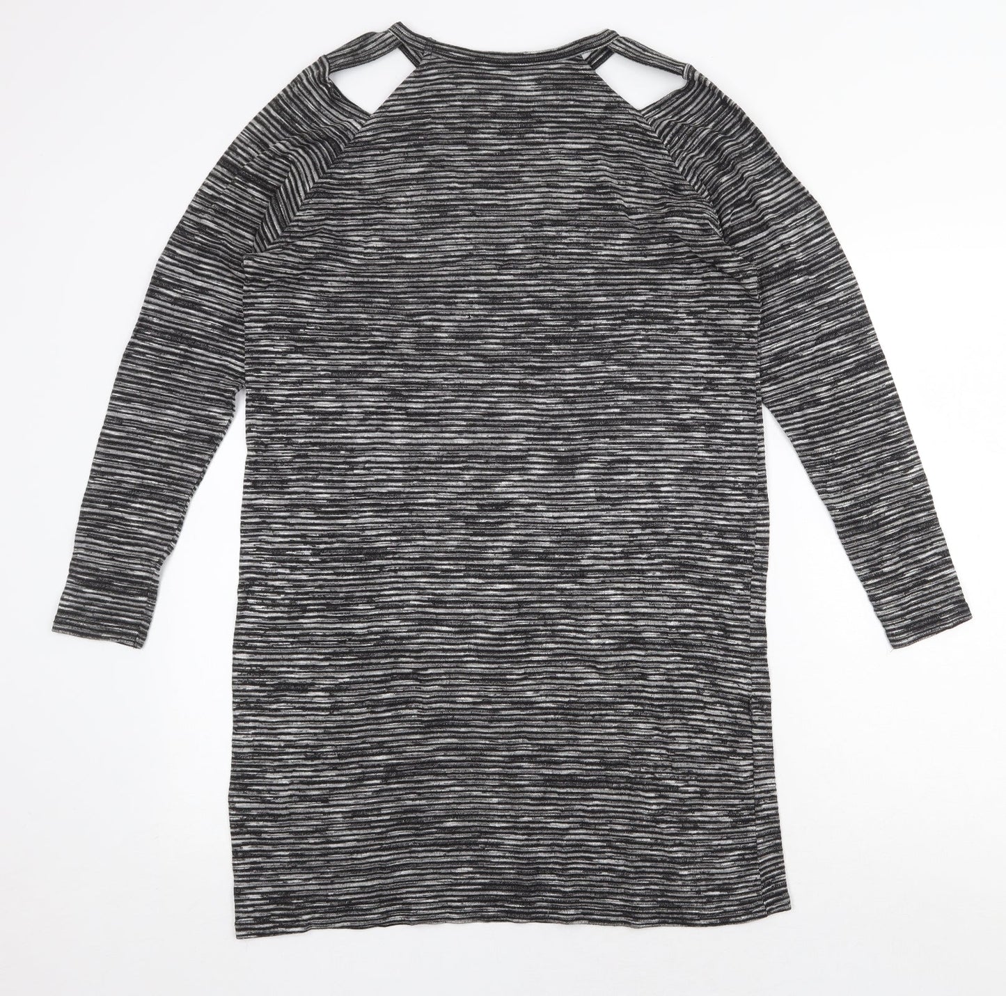 Sparkle & Fade Womens Grey Striped Polyester Shift Size S Scoop Neck Pullover - Cut Out Shoulder