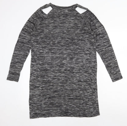 Sparkle & Fade Womens Grey Striped Polyester Shift Size S Scoop Neck Pullover - Cut Out Shoulder