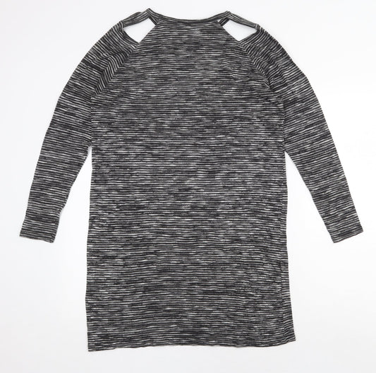 Sparkle & Fade Womens Grey Striped Polyester Shift Size S Scoop Neck Pullover - Cut Out Shoulder