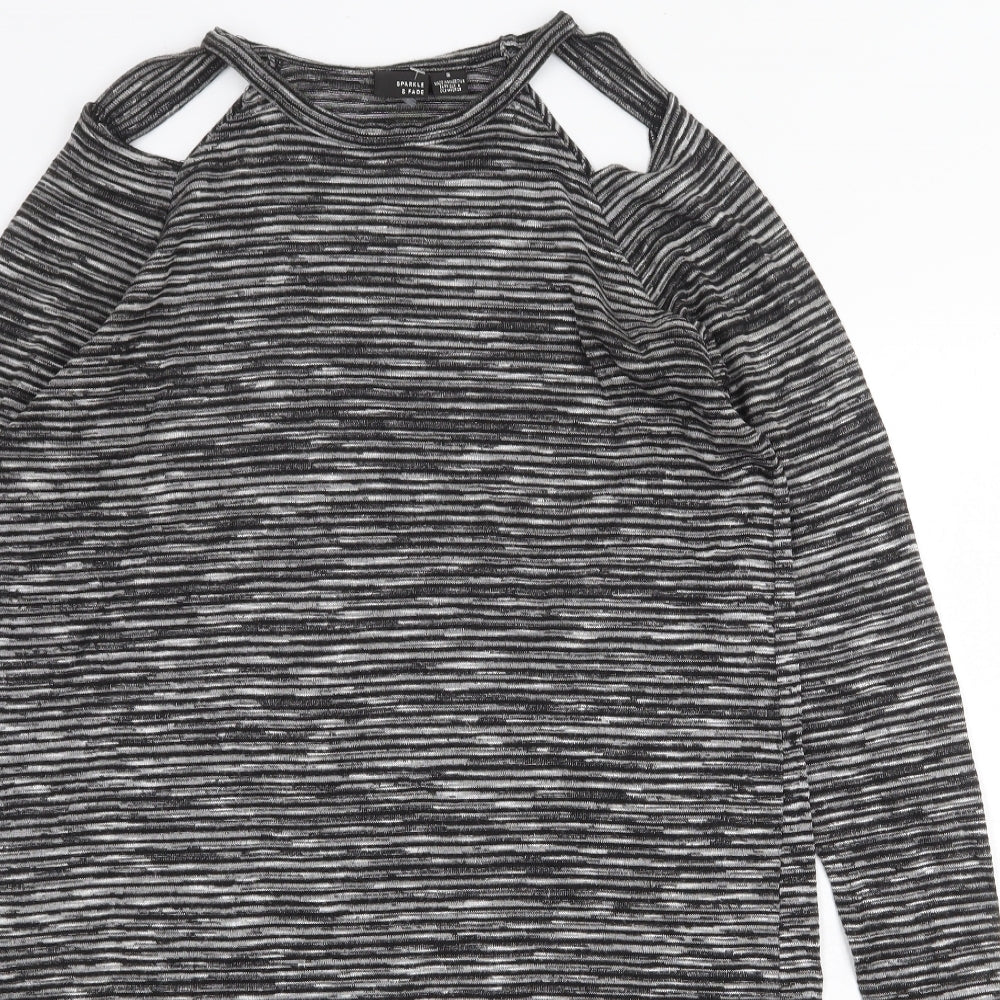 Sparkle & Fade Womens Grey Striped Polyester Shift Size S Scoop Neck Pullover - Cut Out Shoulder
