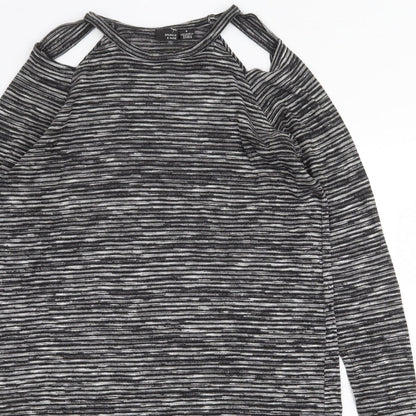 Sparkle & Fade Womens Grey Striped Polyester Shift Size S Scoop Neck Pullover - Cut Out Shoulder