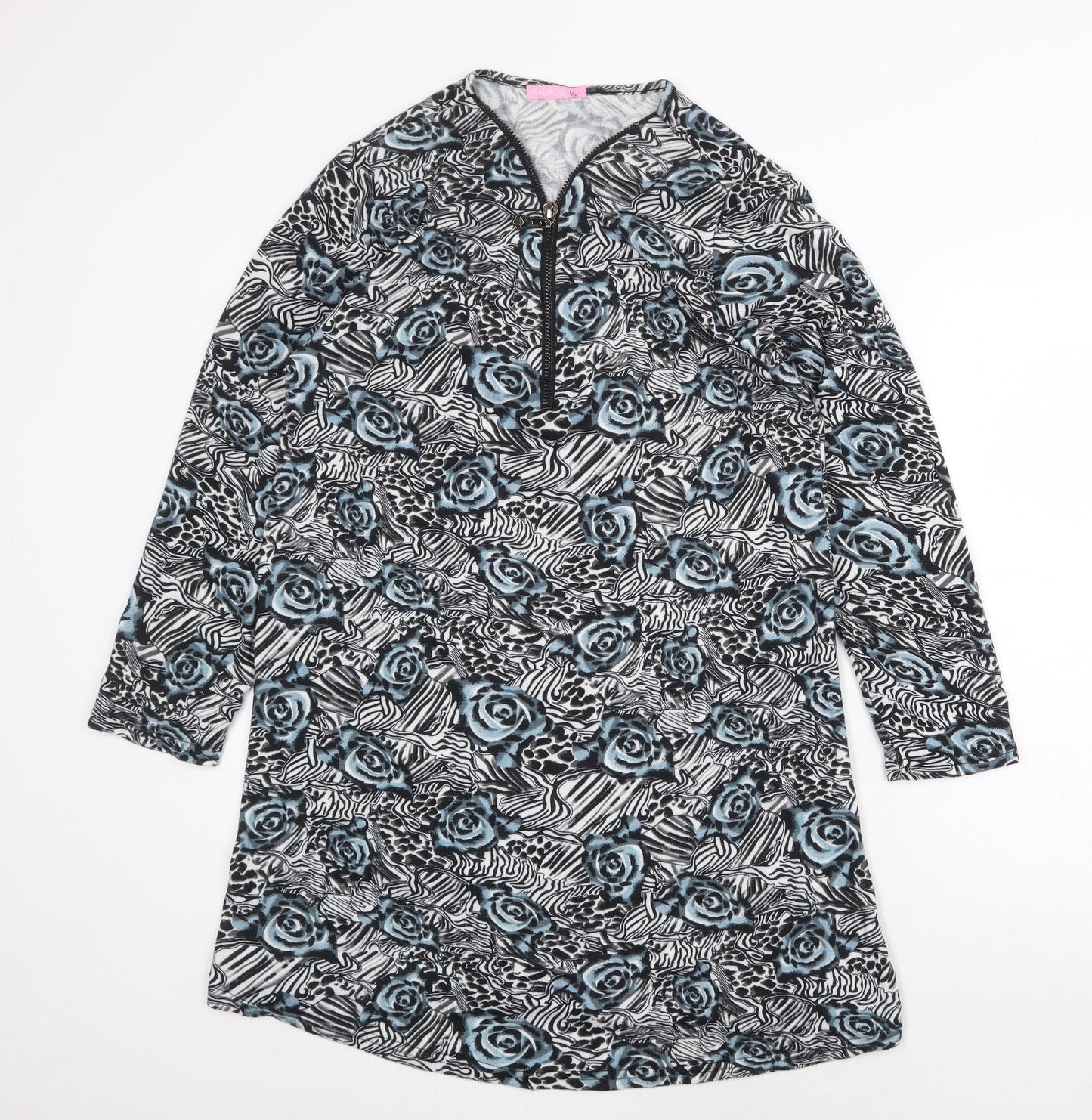 Radaus Womens Grey Floral Cotton Shift Size L V-Neck Zip