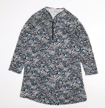 Radaus Womens Grey Floral Cotton Shift Size L V-Neck Zip