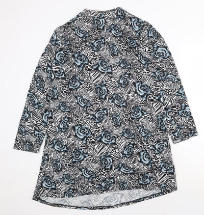 Radaus Womens Grey Floral Cotton Shift Size L V-Neck Zip
