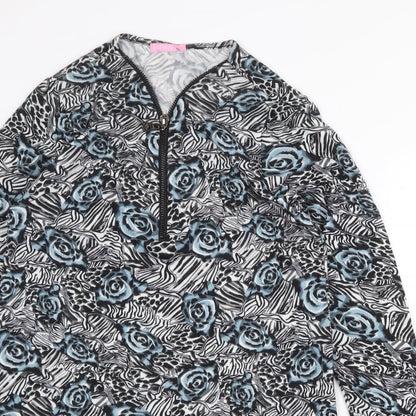 Radaus Womens Grey Floral Cotton Shift Size L V-Neck Zip