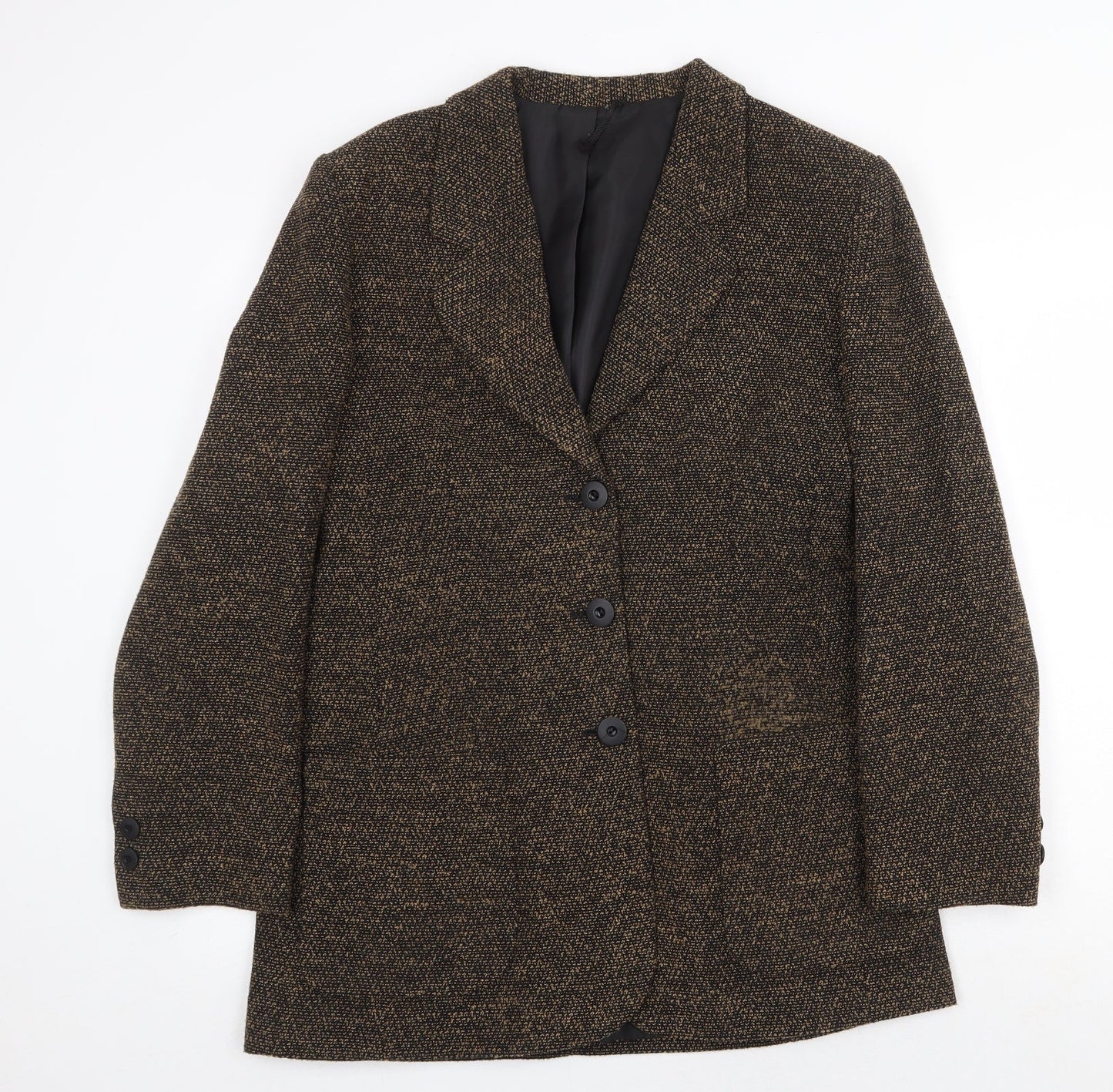 Preworn Womens Black Geometric Overcoat Coat Size 12 Button