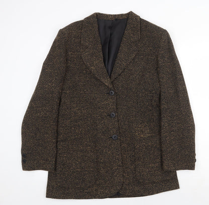 Preworn Womens Black Geometric Overcoat Coat Size 12 Button