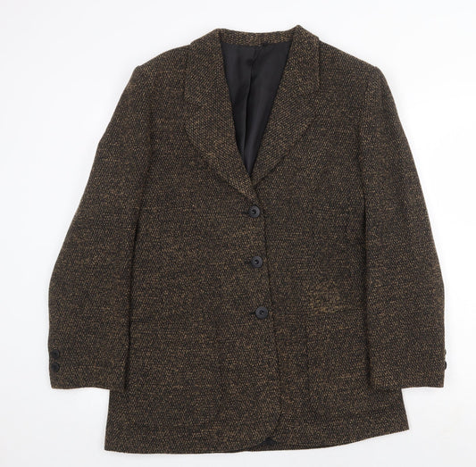 Preworn Womens Black Geometric Overcoat Coat Size 12 Button