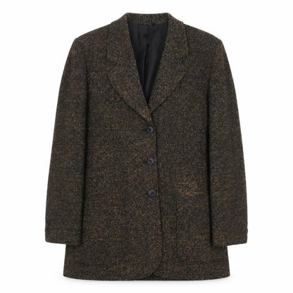 Preworn Womens Black Geometric Overcoat Coat Size 12 Button