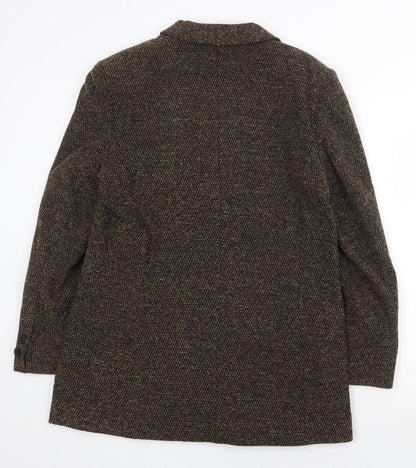 Preworn Womens Black Geometric Overcoat Coat Size 12 Button
