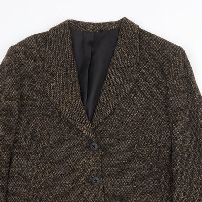 Preworn Womens Black Geometric Overcoat Coat Size 12 Button
