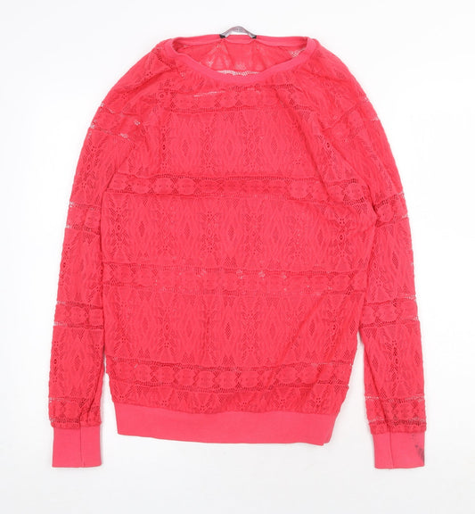 Atmosphere Womens Red Geometric Polyester Basic Blouse Size 6 Round Neck