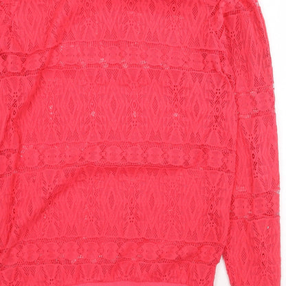 Atmosphere Womens Red Geometric Polyester Basic Blouse Size 6 Round Neck