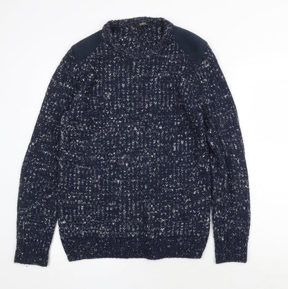 Easy Mens Blue Round Neck Acrylic Pullover Jumper Size S Long Sleeve