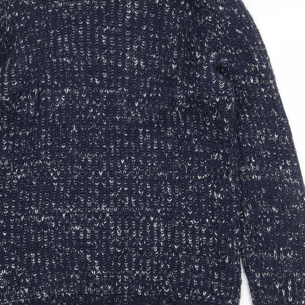 Easy Mens Blue Round Neck Acrylic Pullover Jumper Size S Long Sleeve