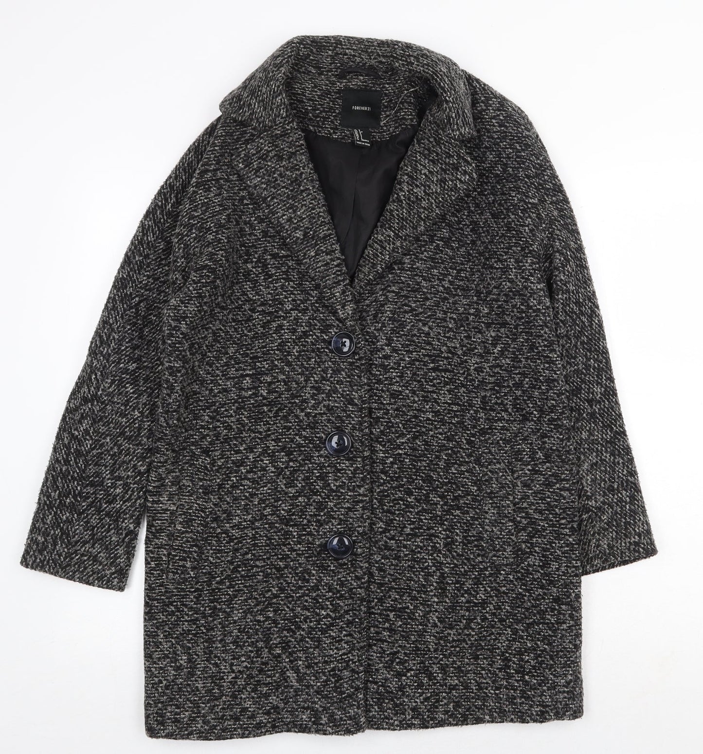 FOREVER 21 Womens Grey Geometric Overcoat Coat Size S Button