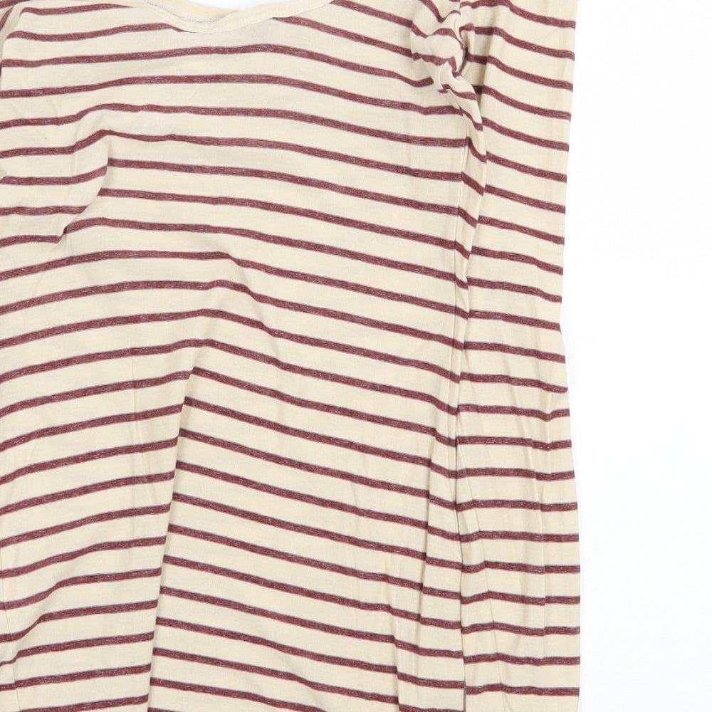 Miss Selfridge Womens Beige Striped 100% Cotton Basic T-Shirt Size 8 Scoop Neck