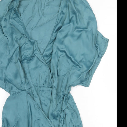 Zara Womens Green Viscose A-Line Size S V-Neck Pullover