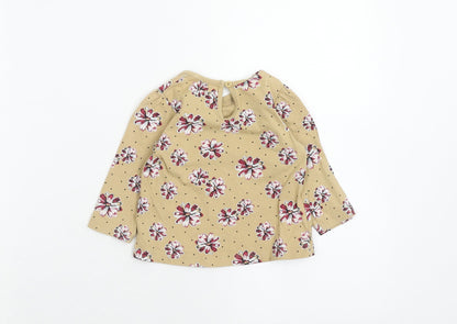 Matalan Girls Brown Floral Cotton Basic T-Shirt Size 6-9 Months Round Neck Button