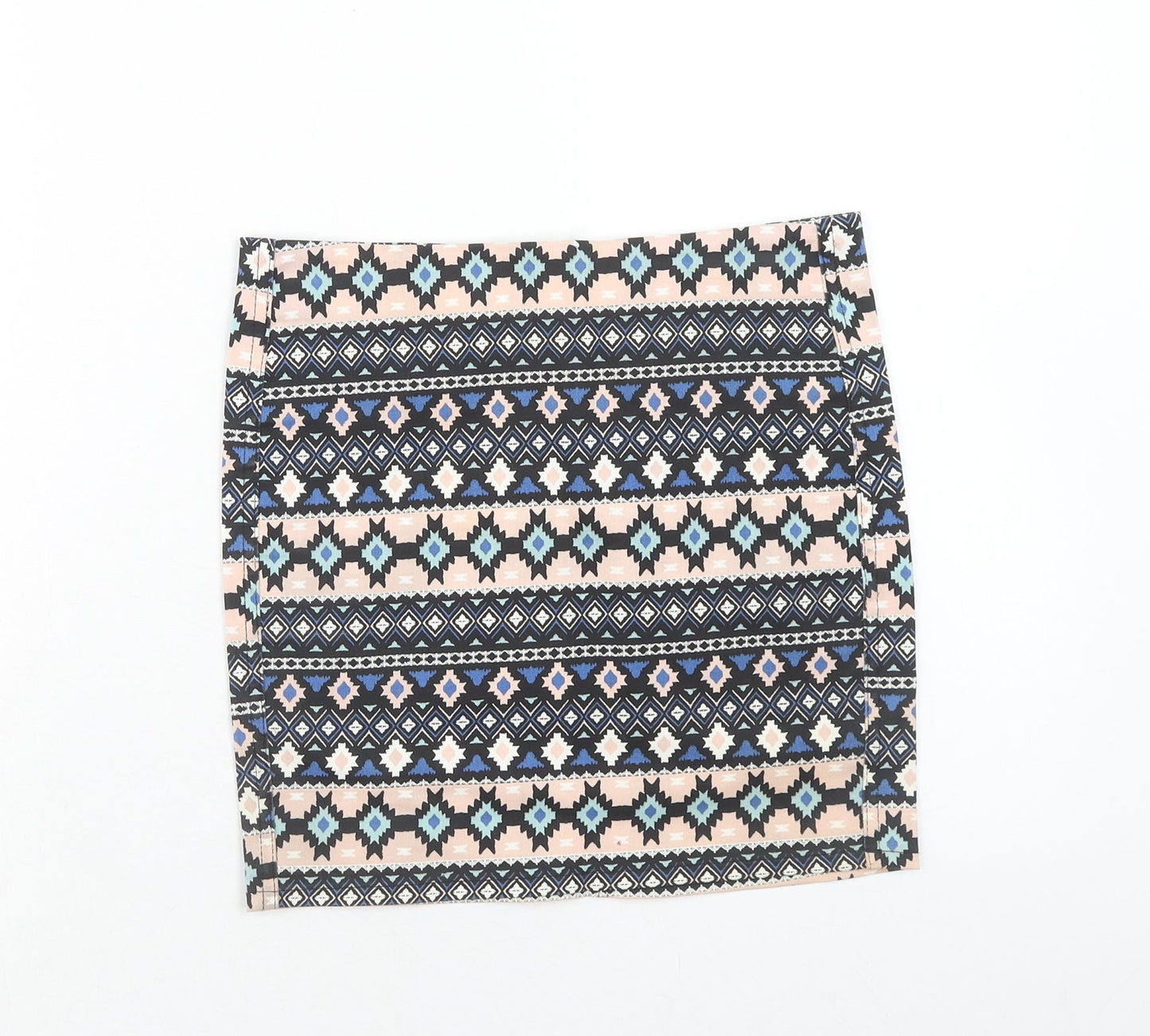 H&M Womens Multicoloured Geometric Cotton Mini Skirt Size 8 Zip