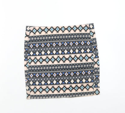 H&M Womens Multicoloured Geometric Cotton Mini Skirt Size 8 Zip