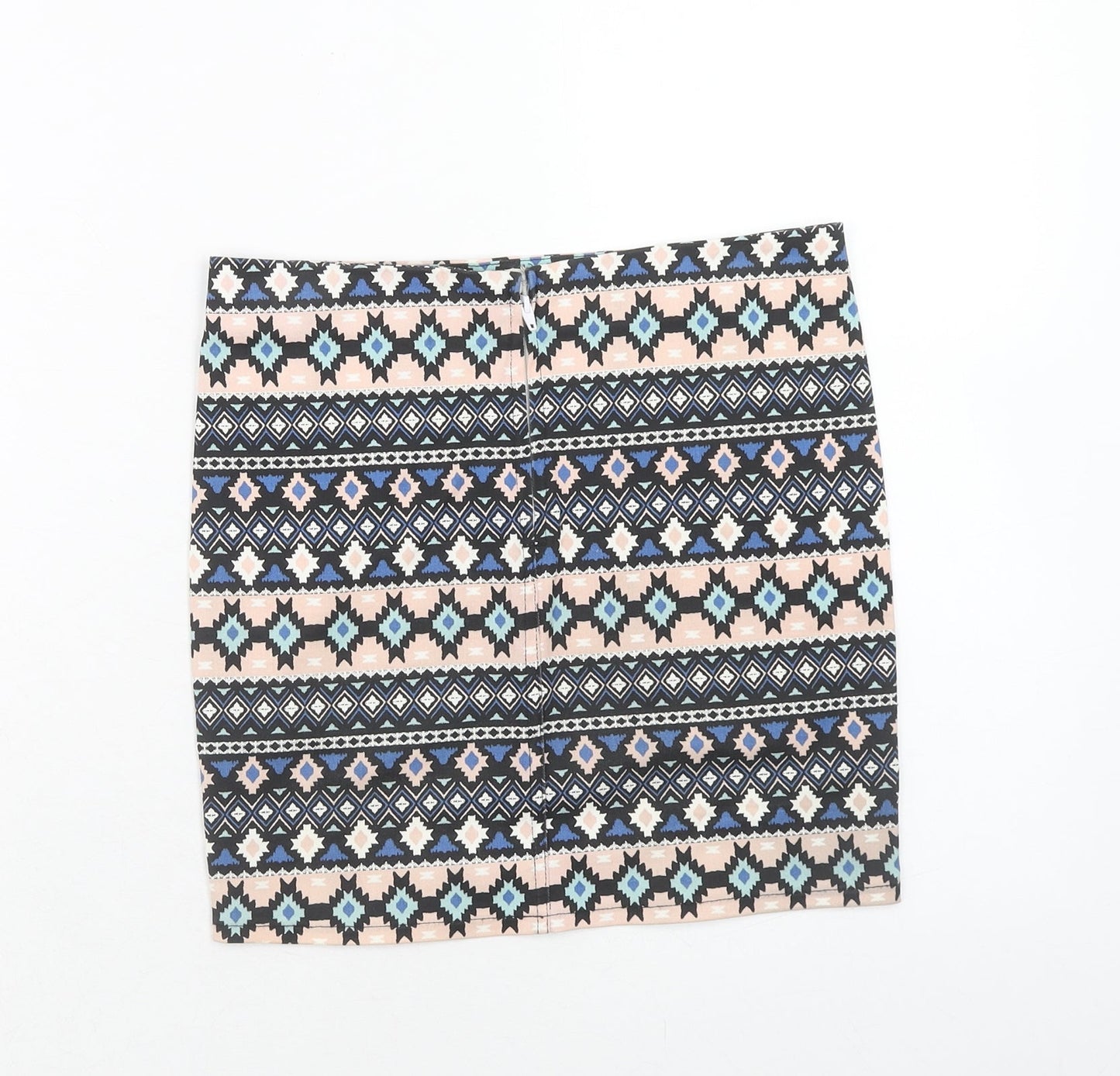 H&M Womens Multicoloured Geometric Cotton Mini Skirt Size 8 Zip