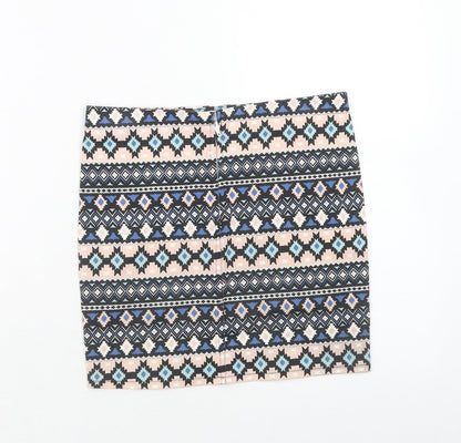 H&M Womens Multicoloured Geometric Cotton Mini Skirt Size 8 Zip