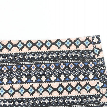 H&M Womens Multicoloured Geometric Cotton Mini Skirt Size 8 Zip