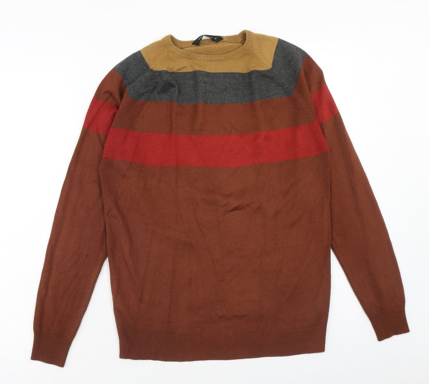 Cedar Wood State Mens Multicoloured Round Neck Striped Acrylic Pullover Jumper Size XS Long Sleeve