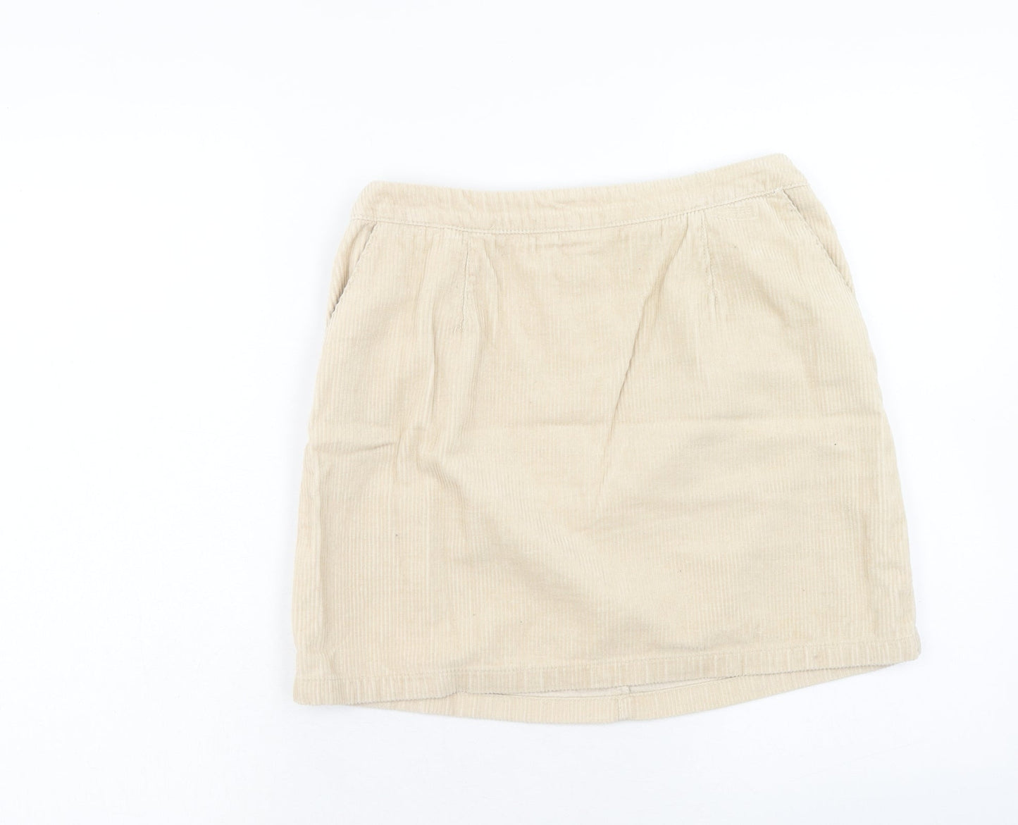 New Look Womens Beige Cotton Mini Skirt Size 10 Zip