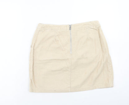 New Look Womens Beige Cotton Mini Skirt Size 10 Zip