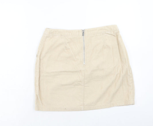New Look Womens Beige Cotton Mini Skirt Size 10 Zip