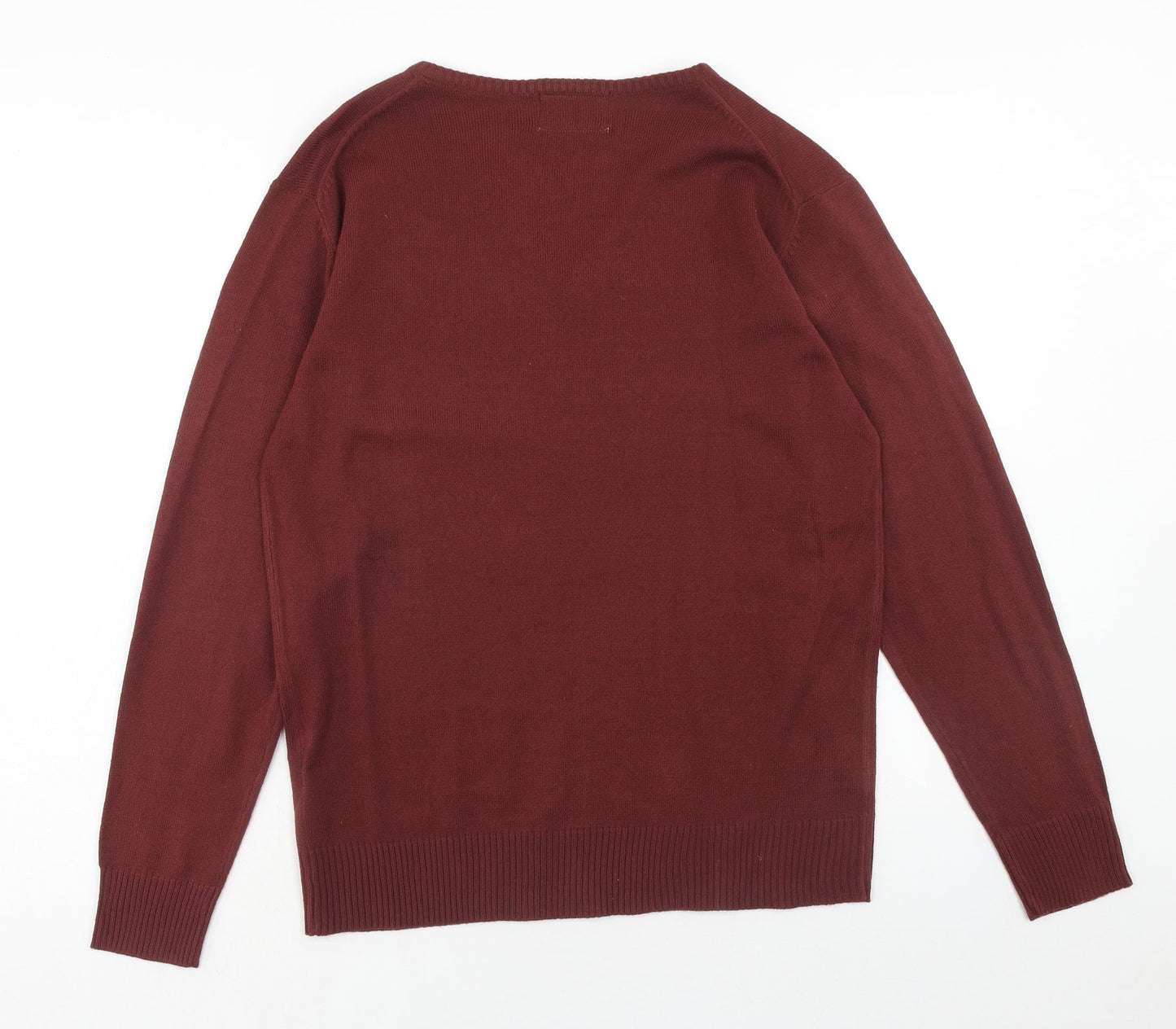 Charles Wilson Mens Red V-Neck Acrylic Pullover Jumper Size M Long Sleeve