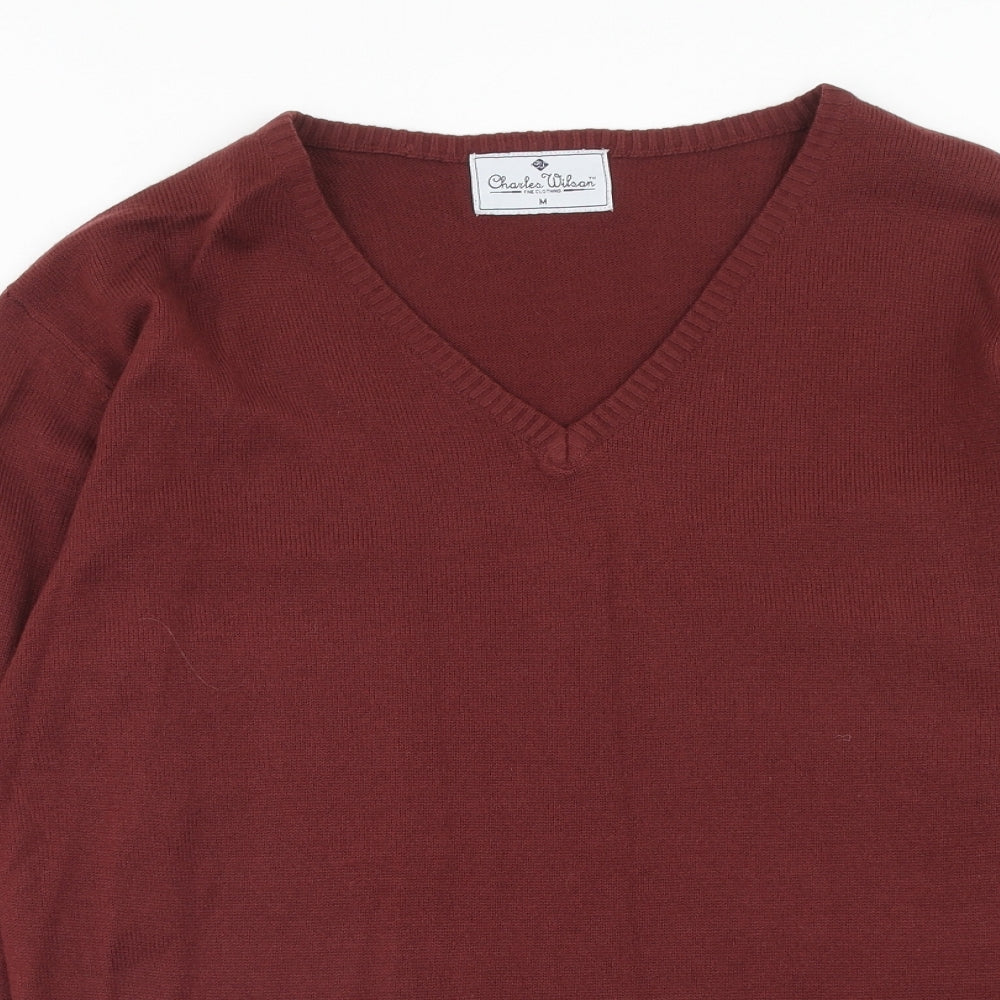 Charles Wilson Mens Red V-Neck Acrylic Pullover Jumper Size M Long Sleeve
