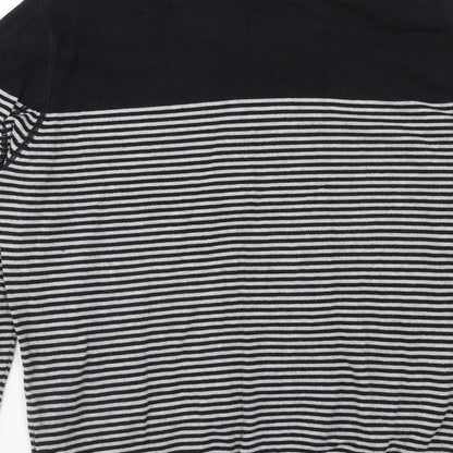 Burton Mens Black V-Neck Striped Cotton Pullover Jumper Size M Long Sleeve