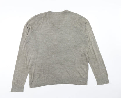 Marks and Spencer Mens Grey V-Neck Acrylic Pullover Jumper Size L Long Sleeve