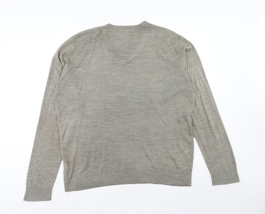 Marks and Spencer Mens Grey V-Neck Acrylic Pullover Jumper Size L Long Sleeve