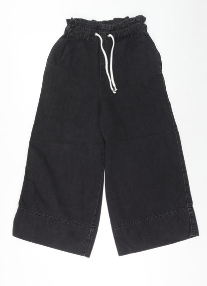 Topshop Womens Black Cotton Wide-Leg Jeans Size 25 in L30 in Regular Drawstring